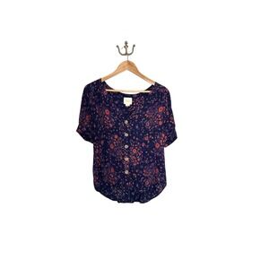 Maeve Anthropologie Navy Floral Button Down Blouse Womens Size 12 Cottagecore